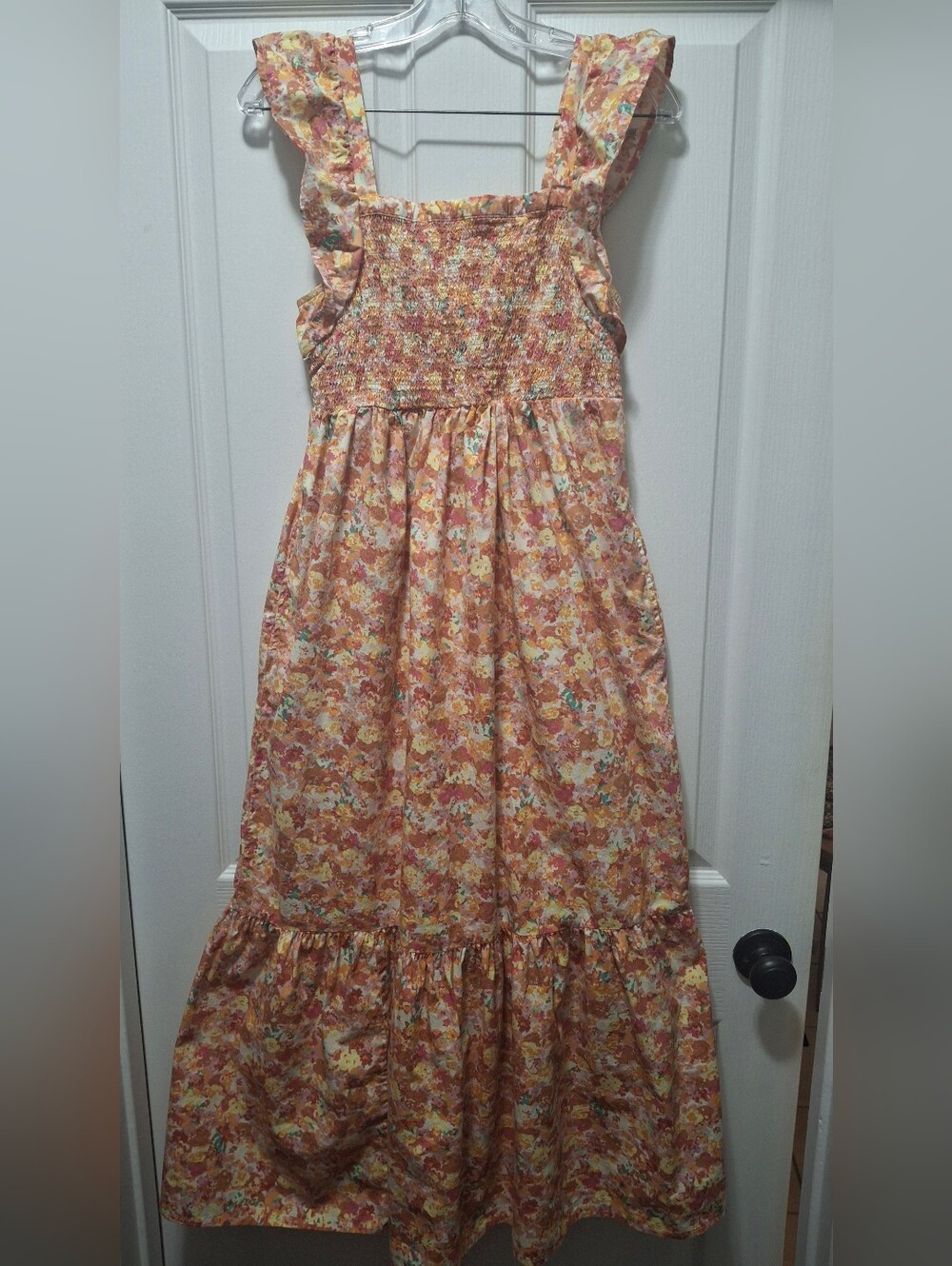 Peach Floral Smocked Maxi Dress